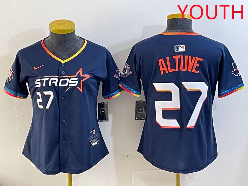 Youth Houston Astros #27 Altuve Drak Blue Fourth generation Joint Name 2025 Nike MLB Jersey style 7->youth mlb jersey->Youth Jersey